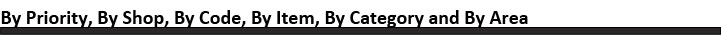 By Priority,By Shop,By Code,By Item,By Category and By Area